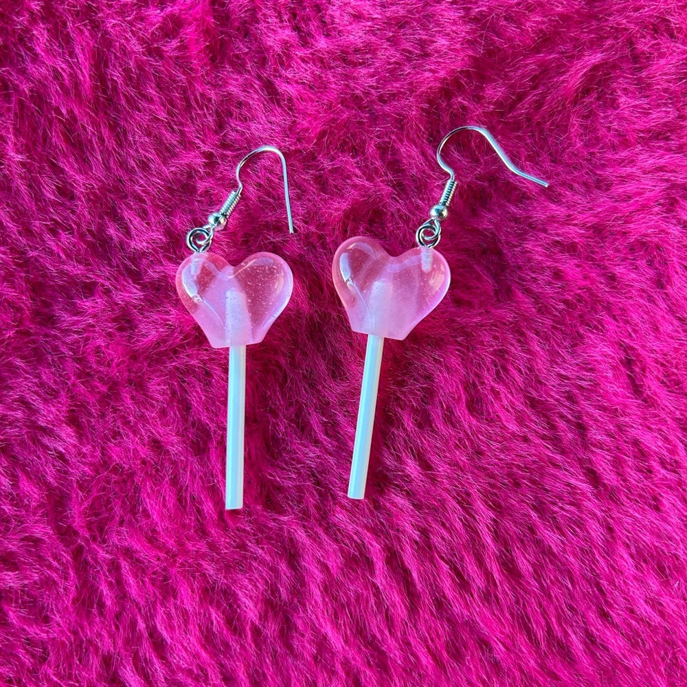 Playful Pink Heart Lollipop Earrings